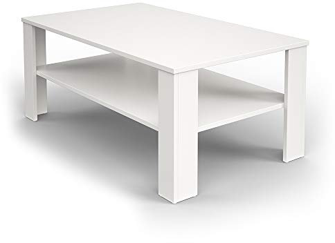 Vicco Couchtisch, Couchtisch mit der Ablage, Weiß, 100 x 60 cm