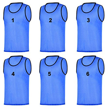 RHINOS sports Leibchen Set (6 Stück) | Nummeriert 1-6 | Blau | Größe M | Erwachsene