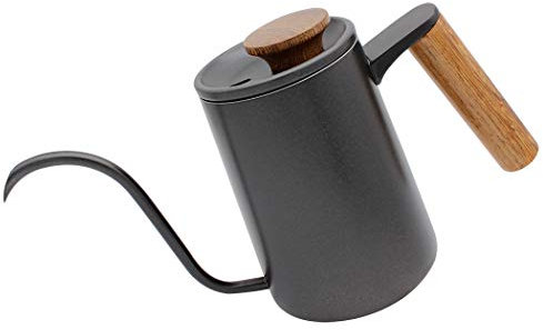 Dianoo Kaffeekessel, Edelstahl-Kaffeekanne, Teekessel, Schwanenhals für Präzisionsgießen mit Holzgriff, 600 ml Schwarz