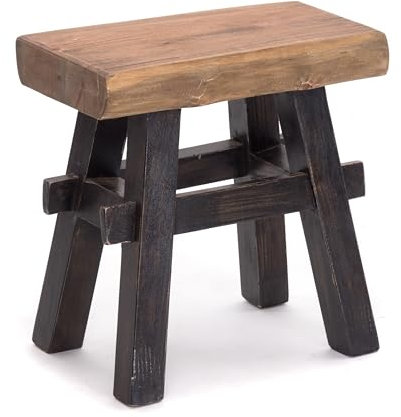 Design Delights Tabouret en bois rustique vintage 40 - Bois dur recyclé - Tabouret en bois massif - 43 x 45 x 27 cm (H x l x P) - Noir nature