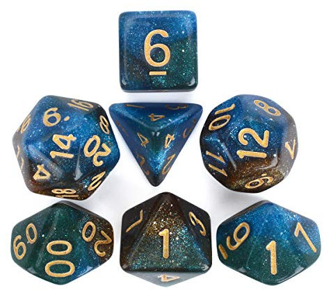 FLASHOWL Mehrfarbig Chamäleon Würfel Sternenhimmel Würfel Set W20 würfel DND Würfel Set für RPG, Tischspiel, Dungeons und Dragons Würfel Polyedrisches Spiel Würfel Set 7-TLG