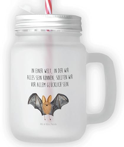 Mr. & Mrs. Panda Trinkglas Mason Jar Fledermaus Flügel - Geschenk, Tiere, lustige Sprüche, Satiniertes Glas, Strohhalm Glas, Mason Jar Trinkglas,