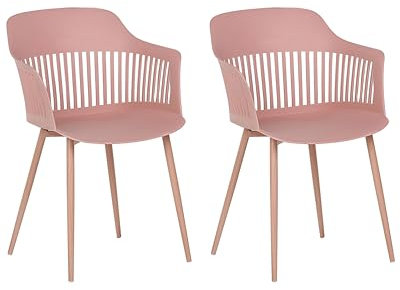 Beliani Set de 2 Chaises de Salle à Manger en Plastique Rose avec Pieds en Métal Effet Bois Design Moderne et Scandinave Tendance