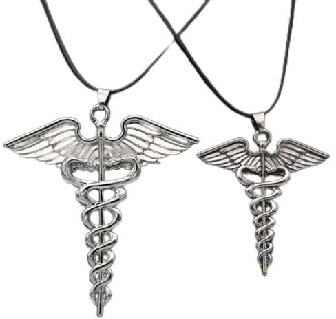 FACAIBA Halskette Percy Jackson Halskette Winkelflügel Schlange Ouroboros Zauberstab Caduceus Asclepius Anhänger Neuer medizinischer Notfallschmuck