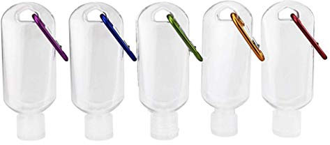 RIGRIN x5 Pcs 50ml Refillable Bottles Travel Plastic Clear Keychain Bottles with Hook Portable Liquid Squeeze Container Flip Cap 5pcs
