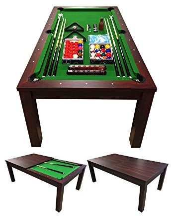 Billardtisch Green Star 7 FT, Schwarzbraun mit Grün, Billard-Spiel, 188 x 96 cm, Holzrahmen und -oberfläche, Schiefer, Simba srl