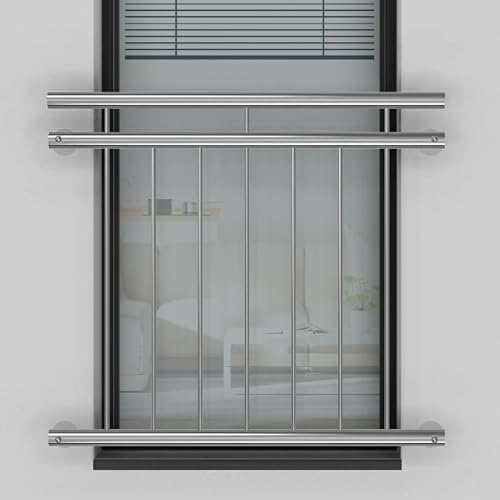 Edelstahl V2A Französischer Balkon Außenbefestigung System 128 x 90 cm, Montageset Holzständerbauweise