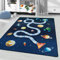 Ayyildiz Kinderteppich Spielteppich Hüpfkästchen, Raumschiff, Astronaut, Weltraum, Planeten Motiv, rechteckig, 8 mm, Kurzflor, Größe:100 x 150 cm, Farbe:Marineblau