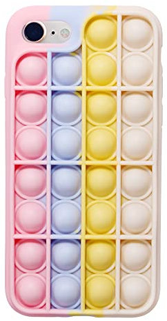 EVERMARKET Push Pop Bubble Fidget Sensory Toys Hülle für iPhone 7/8, Push Pop Pop Bubble Silikon Hülle für iPhone 7/iPhone 8, Drop Protection Case 4,7 Zoll (Rosa Weiß)