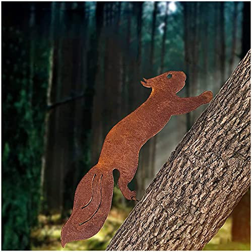 sukevitor Rost Deko für Garten, Rostiges Eichhörnchen Rost Deko 9cm x Länge 30cm, Edelrost Eichhörnchen zum Metall Rost Gartendeko als Eichhörnchen Figur- Rostdeko für draussen