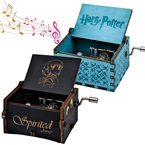BLLREMIPSUR 2 Stück Hölzerne Spieluhr Harry Potter, Manuelle Musikbox Mit Handkurbel Aus Holz HöLzerne Handkurbel Spieluhr Vintage Hand Eingraviert Spieluhr Geschenke Kinder