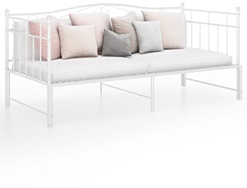 Rillbus Tagesbett ausziehbar Bettrahmen mit Lattenrost Kopfteil Fußteil, Einzelbett Schlafsofa Gästebett Vintage, Metall 90x200cm BTM794