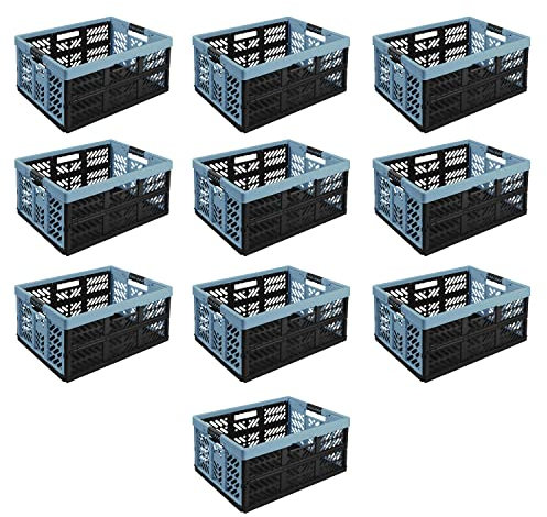 10X Stabile Profi Klappbox 45L - 54 x 37 x 28 cm - Einkaufskiste klappbar mit Soft-Griffe - Transportkiste stapelbar, Blau/Graphit