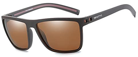 ZENOTTIC Gafas de sol polarizadas para hombre ligero TR90 marco UV400 protección gafas de sol cuadrado, C01 Marco marrón/lente marrón, L