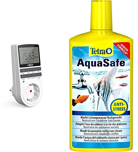 Ansmann Zeitschaltuhr AES4, 2,1“ LCD-Display, 3680W, Digitale Zeitschaltuhr & Tetra AquaSafe (Qualitäts-Wasseraufbereiter für fischgerechtes und naturnahes Aquariumwasser), 500 ml Flasche