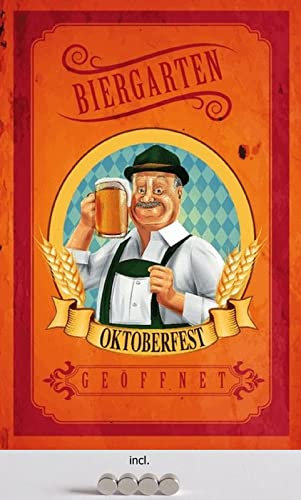 AGDeko® Blechschild 20x30cm Biergarten geöffnet Bayern Maßkrug Bier mit Magnete