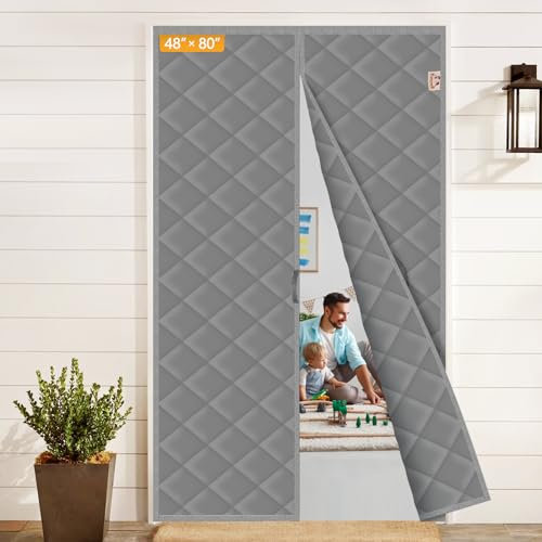 Yotache Rideau de porte magnétique à isolation thermique pour porte de 121,9 x 203,2 cm, rideau de porte de 127 x 208,3 cm en matériau Oxford résistant aux intempéries pour porte d'entrée, gris