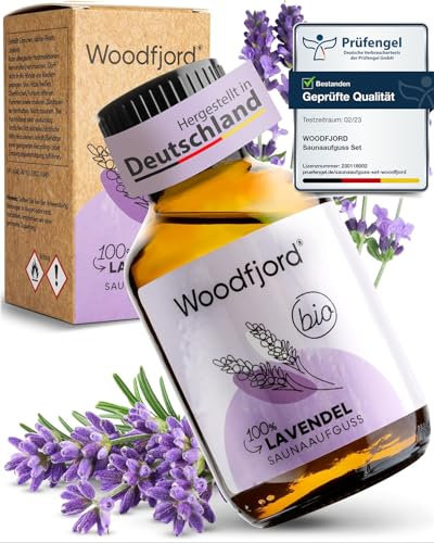 WOODFJORD Saunaaufguss Lavendel BIO 100 ml I Premium Sauna Aufgussmittel für authentische und nachhaltige Saunaerlebnisse I Saunaöl und Saunaduft I Beruhigend und entspannend