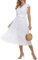 Robe Midi Décontractée pour Femmes Élégante Pure Color Chiffon Robes plissées d’été avec Ceinture Blanc L