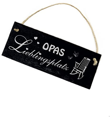 Opas Lieblingsplatz Schild Schiefer Gravur - Opa - Türschild Dekoschild Schaukelstuhl Wanddeko 22 x 8 cm