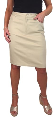 Paulo Due Women's Knee Length Stretch Chino Pencil Skirt Beige 10-20 (14)