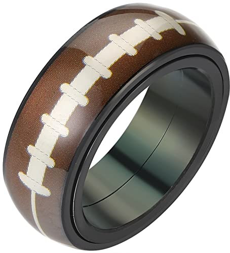JewelryWe Schmuck Fidget Angst Ring Herren Amerikanische Fußball Muster Edelstahl Drehbarer Anti Stress Band Bandring mit Gravur, Schwarz Größe 59