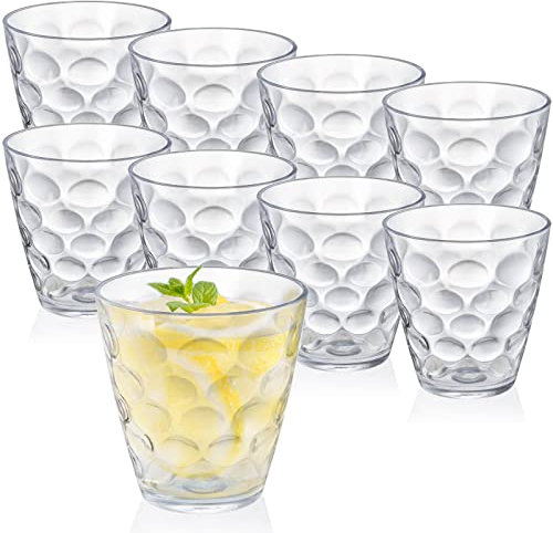 Hiceeden Set of 9 Plastic Tumblers Drinking Glasses, 280ML/ 10 OZ Unbreakable Clear Water Cups, Reusable Drinking Cups Wine Glasses for Juice, Beverages, Drinks, BPA Free, Stackable, Dishwasher Safe