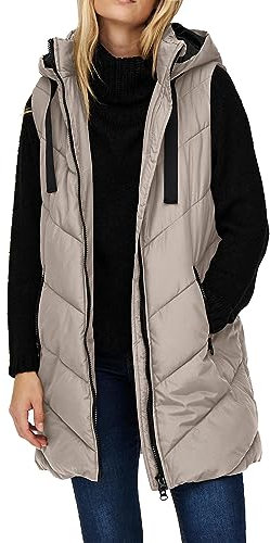 JDY Damen 3/4-lange Steppweste JDYSkylar Padded Hood Waistcoat mit Kapuze 15220630 Chateau Gray/Black XS