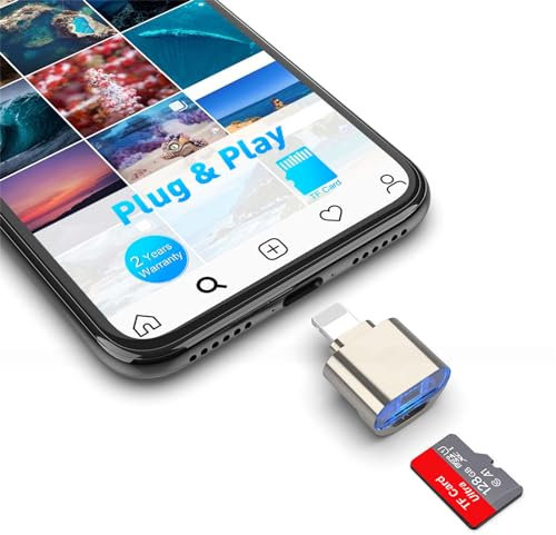 TF Kartenleser für iPhone iPad, Micro SD Kartenadapter Lightning MS Speicherkarten Kamera Leser Kompatibel mit iPhone 14/3/12/11 / X / 8 Plus / 8/7 Plus / 7 / 6s Plus/6s/ iPad Mini/Air
