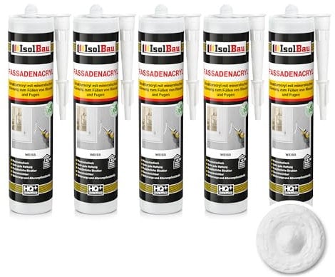 Isolbau Mastic acrylique pour façades - Avec grain - Pour combler les fissures et joints en intérieur et en extérieur - Blanc - 5 cartouches de 300 ml