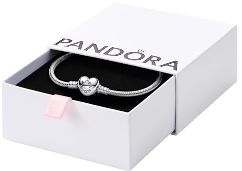 PANDORA Moments Heart Clasp Snake Chain Bracelet - Compatible Moments Charms - Gift for Her - Sterling Silver Shine - With Gift Box - 7.1