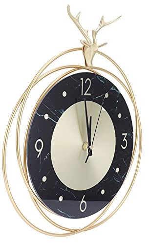 SEAFRONT Deko-Wanduhr, Hirsch-Hirschkopf-Wanduhr, Hängender Uhrenkopf, Kupfer-Pendel-Wanduhr, Batteriebetrieben, Geräuschlos, für Wohnzimmer, Büro, Zuhause, Inneneinrichtung, 36,9 X 31,8 cm