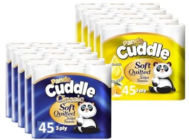 Panda Cuddle Soft Quilted Toilet Rolls, Super Quality 3 Ply Toilet Tissue Enriched with Classic and Lemon Fragrance, Provide Ultimate Quilted Comfort - 45 Rolls Classic - 45 Rolls Lemon