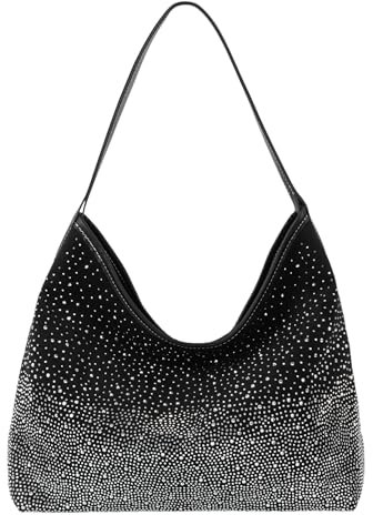 Meliyya Umhängetasche Damen Wildlederimitat Hobo Bag Niete Handtasche Große Schultertasche Beuteltasche 37 * 16 * 29cm, Schwarz