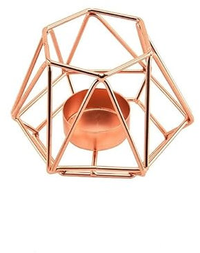 Chandelier Bougeoir Romantique en Fil de Fer doré, Chandelier en cuivre géométrique 3D, Vacances de Mariage, Anniversaire, noël, Halloween Bougeoirs (Color : Rose Gold)