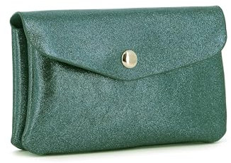 flora & co - Porte-Monnaie Et Cartes en Similicuir Irisé Brillant - Portefeuille Pochette Format Mi-Longue À Magnétique - Pratique Léger - Vert Foncé