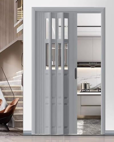 Porte Accordéon Interieur Portail Pliable Interne en PVC et Acrylique - Taille Personnalisée, Porte Accordéon pour Placard/Cuisine, Porte Coulissante de Porte de Garde-manger de Couloir avec Poignée(