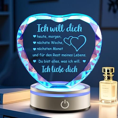 OkiyiD Valentin Geschenk Nachtlicht, Ich liebe dich Deko Lampe, Kristall Multicolor Valentinstag Geschenkideen für Freundin, Ehefrau, Mama, Weihnachten, Jubiläum, Geburtstagsgeschenke für sie