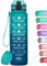 HydroPal 1L Sports Water Bottle, Slim Plastic Motivational Drink Bottle with Filter, Leakproof with Time Markings for Gym, Running, Travel, School, Office, Outdoor, BPA-free