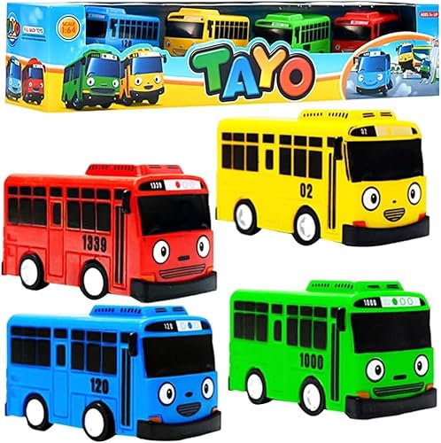 4PCS Mini Bus Toys,Coches de Juguetes,Juguetes para Modelos de automóviles, Mobilisation Coches Decoración De Pastel,Juguetes para Carreras, Regalos para Fiestas de cumpleaños