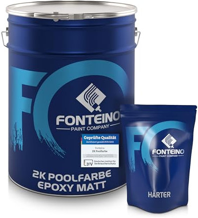 Fonteino 2K Schwimmbadfarbe Schwimmbeckenfarbe MATT Poolfarbe I für Schwimmbad, Pool, Becken, Brunnen I 5KG Kieselgrau ähnl. RAL7032