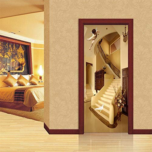 3D Türaufkleber Treppenhaus-Muster Türtapete selbstklebend Fototapete Türposter Türfolie Türsticker PVC Wasserfest Wandbild Für Wohnzimmer kinder bad Schlafzimmer B90 x H200cm