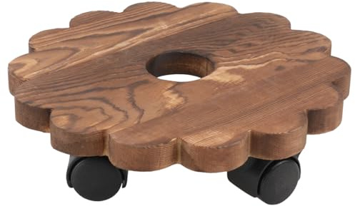 HANABASS Solid Wood Plant Pot Tray 7.8 Inch Movable Flowerpot Stand with Lockable Wheels for Large Planters Indoor Outdoor Garden Balcony Patio Use