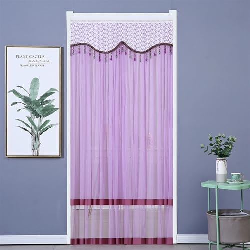 BESTORI Türvorhang mit Klettband Voile Doppellagige Raumteiler Gardinen für Schlafzimmer Wohnzimmer Weich Sheer Vorhänge für Fenster Kleiderschrank, Lila 2, 100 x 200cm