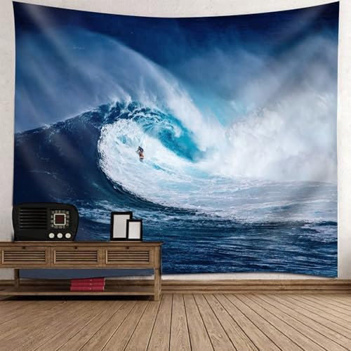 Aotiwe Wandtücher Vintage, Wandtücher Aesthetic Meereswellen und Surfer Dunkelblau Weiß 210x140cm