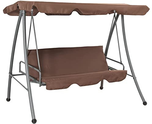 Homgoday Hollywoodschaukel mit Sonnendach Kaffeebraun Gartenmöbel Balkonmöbel Terrassenmöbel Terrassenmöbel für Garten Terrasse Balkon