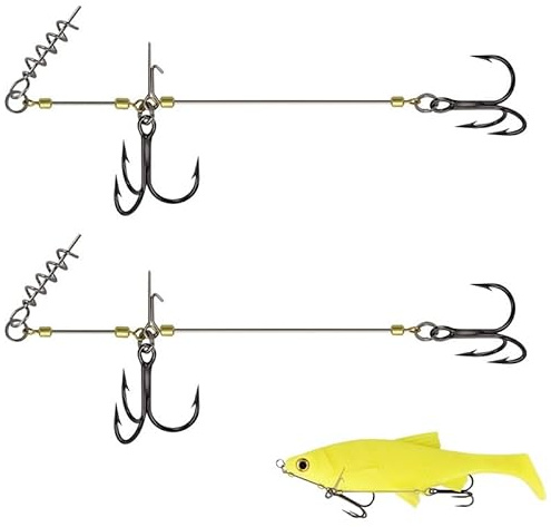 2 Stück Stinger Haken Mit Vorfach System, Screw In Hecht Systeme Für Gummifische, Mit Jigkopf, Shallow Rig Hecht Stinger Systeme, Für Köder Der Größen S, M, L