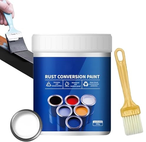Endyniner Rust Conversion Paint 300g, Weatherproof Rust Converter Paint for Metal, Rusts Removal Converter Metallic Paints with Brush, Rusts Conversion Paints, Water Based Metallic Pain (white)