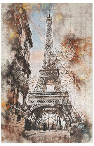 Puzzle Für Erwachsene, 1000 Teile, Paris in Aquarell, Holzpuzzle, Geburtstagsgeschenke, Puzzle Wanddekoration 78×53cm
