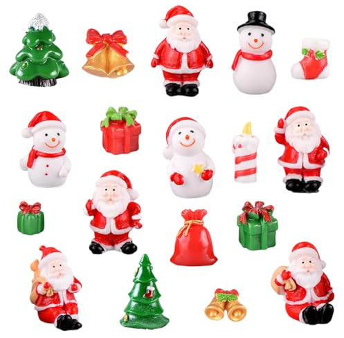 Tashce 18 Stück Weihnachten Miniatur Figuren | Minifigur Santa Claus | Weihnachts Mini Ornamente für Weihnachtsdekoration, Weihnachtsmann, Schneemann und Mini Weihnachtsbaum